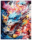 Vector close-up of dragon painting, dragon oil painting, very complex and colorful