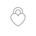 Vector closed lock in the form of heart. Outline flat icon isolated on white background. Vector shape sign for romantic and Royalty Free Stock Photo