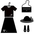 Vector clothes suit bags shoes hat black heart pattern Royalty Free Stock Photo