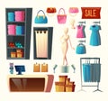 Vector clothing shop set, fashion boutique collection