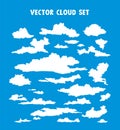 Vector cloud set on a blue background. Royalty Free Stock Photo