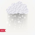 Vector cloud with snowfall, winter background made of triangles.