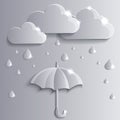 Vector clouds with rain and open umbrella Royalty Free Stock Photo