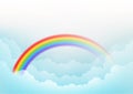 Vector clouds and rainbow on blue sky background for magic design Royalty Free Stock Photo