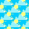 Vector clouds and the sun good weather seamless pattern