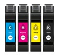 Vector cmyk ink cartridges for ink-jet technology Ã¢â¬â cyan, magenta, yellow and black colors isolated