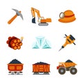 Vector coal industry flat icons set