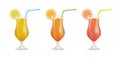 Vector cocktail set garnished with fresh orange, lemon, and colored straw tubes isolated on white background. Stock Illustration Royalty Free Stock Photo