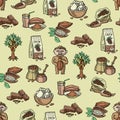 Vector cocoa products plantation handdrawn sketch icons chocolate cacao production sweet seamless pattern background Royalty Free Stock Photo