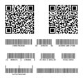 Vector code bar for design product. Scan barcode for packaging element. Set of supermarket qrcodes. Example codes striped label Royalty Free Stock Photo