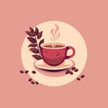 Vector Coffee Cafeteria Logo: Cup on Saucer with Coffee Beans Design