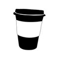 Vector coffee cup. Silhouette Disposable or reusable coffee mug to go. Doodle flat illustration