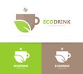 Vector of coffee and leaf logo combination. Drink and eco symbol or icon. Unique organic cup and tea logotype design