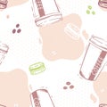 Vector Coffee and Macaron Love in Pastel Colors seamless pattern background. Perfect for fabric, scrapbooking and
