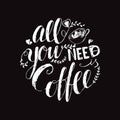 Vector coffee poster with hand lettering quote in linear style All you need is coffee