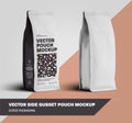 Vector coffee pouch gusset mockup, white packaging set and with design