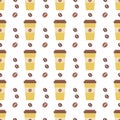 Vector coffee seamless pattern Take away paper cup