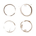 Vector coffee stain set isolated on white background. Cup ring splashes and circle drink marks Royalty Free Stock Photo