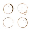 Vector coffee stain set isolated on white background. Cup ring splashes and circle drink marks Royalty Free Stock Photo