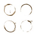 Vector coffee stain set isolated on white background. Cup ring splashes and circle drink marks Royalty Free Stock Photo