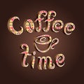 Vector coffee time lettering decorated with romb pattern