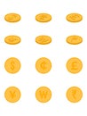 Vector Coin Dollar, Cent, Euro, Yen, Won, Rupee Vector Illustration