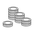 Vector coin line icon. Coins stacked pile. Bank investments, financial operation