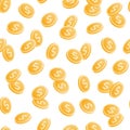 Vector coin money seamsless pattern illustration. Set of gold dollar coins flip on white background. Design tile element for