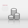 Vector coins stack icon in flat style. Money coin sign illustration pictogram. Currency money business concept