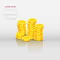 Vector coins stack icon in flat style. Money coin sign illustration pictogram. Currency money business concept