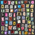 Vector collage alphabet letters made from newspaper magazine abc paper text cut type typography sign illustration