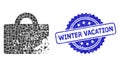 Distress Winter Vacation Stamp and Square Dot Collage Damaged Luggage