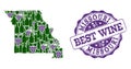 Composition of Grape Wine Map of Missouri State and Best Wine Stamp Royalty Free Stock Photo