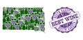 Composition of Grape Wine Map of South Dakota State and Best Wine Stamp Royalty Free Stock Photo