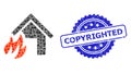 Grunge Copyrighted Seal and Square Dot Collage House Fire Disaster