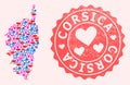 Composition of Love Smile Map of Corsica and Grunge Heart Stamp