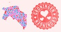 Composition of Love Smile Map of Groningen Province and Grunge Heart Stamp