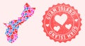 Collage of Love Smile Map of Guam Island and Grunge Heart Stamp