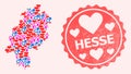 Composition of Love Smile Map of Hesse State and Grunge Heart Stamp