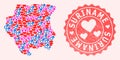 Composition of Love Smile Map of Suriname and Grunge Heart Stamp