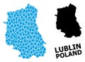 Vector Collage Map of Lublin Province of Water Drops and Solid Map