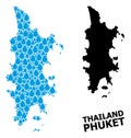 Vector Collage Map of Phuket of Liquid Dews and Solid Map