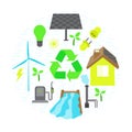 Vector collage set of simple eco related icons. Contains icons for different types of electricity generations Royalty Free Stock Photo