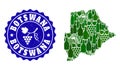 Composition of Grape Wine Map of Botswana and Grape Grunge Stamp Royalty Free Stock Photo