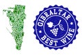 Composition of Grape Wine Map of Gibraltar and Best Wine Grunge Watermark
