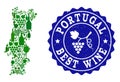 Composition of Grape Wine Map of Portugal and Best Wine Grunge Watermark