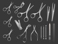 Vector collection of accessories for manicure, haircuts and makeup. Royalty Free Stock Photo