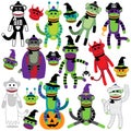 Vector Collection of Adorable Halloween Themed Sock Monkeys Royalty Free Stock Photo