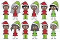 Vector Collection of African American Christmas or Holiday Style Stick Figures