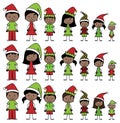 Vector Collection of African American Christmas or Holiday Style Stick Figures